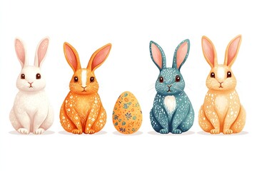 Obraz premium Rabbit and easter eggs frame watercolor mammal animal plant Cartoon bunny elements Cute bunny footprint trail paws ears and Funny bunnies head muzzle easter pattern rabbits and bunny free vector