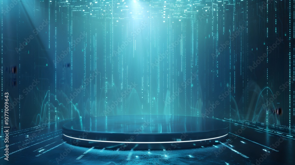 Aufkleber futuristic digital stage with glowing lights and abstract data visualization, perfect for technology