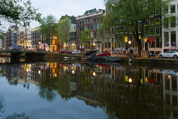 Obraz premium Early September morning on the city channel, Amsterdam