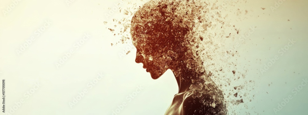 Poster fragmented light and shadow in digital human form, an abstract visualization exploring the interplay