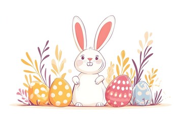 Fototapeta premium Rabbit and easter eggs frame watercolor mammal animal plant Cartoon bunny elements Cute bunny footprint trail paws ears and Funny bunnies head muzzle easter pattern rabbits and bunny free vector