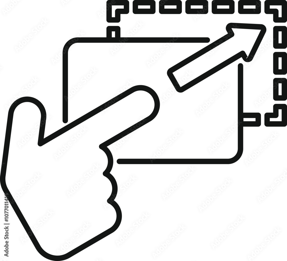 Poster expanding gesture on interactive digital screen with selection frame and arrow, editable stroke icon