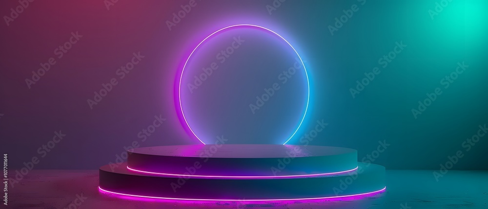 Aufkleber modern stage design with neon circle and colorful lighting effect for creative and artistic presenta