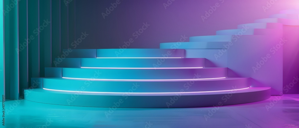 Aufkleber modern abstract staircase with soft pink and blue lighting in a minimalist space, creative backgroun