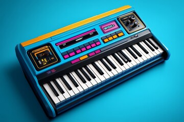 Fototapeta premium A pixel art keyboard with colorful keys, resembling a retro video game design, against a simple background