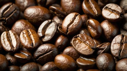 Fototapeta premium Close-up image of rich brown aromatic coffee beans, invoking a sense of warmth and comfort