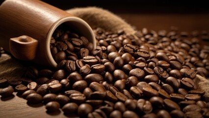 Fototapeta premium Close-up image of rich brown aromatic coffee beans, invoking a sense of warmth and comfort