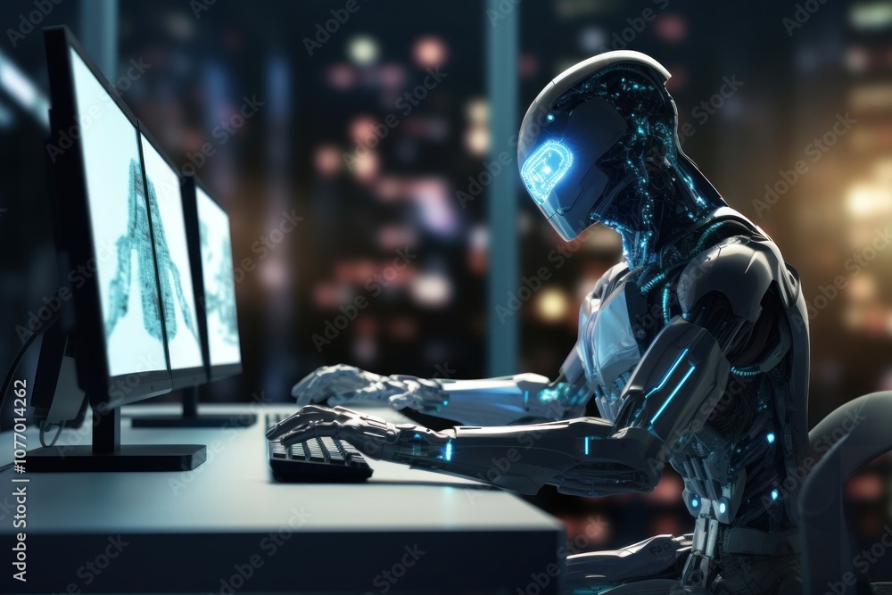 Aufkleber artificial intelligence futuristic computer monitor.