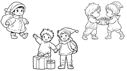 Stylish vector set of Christmas children