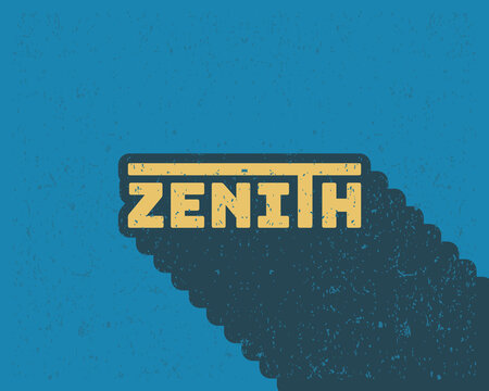 Long shadow text effect typography flat design zenith with grunge effect in blue color retro style. Lettering vector illustration. Suitable for wall art decoration