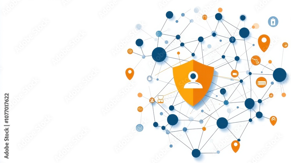 Poster network security visualization with shield icon