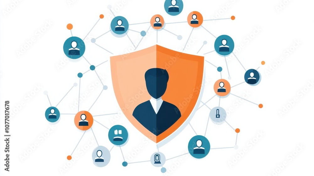 Poster cybersecurity shield protecting network nodes