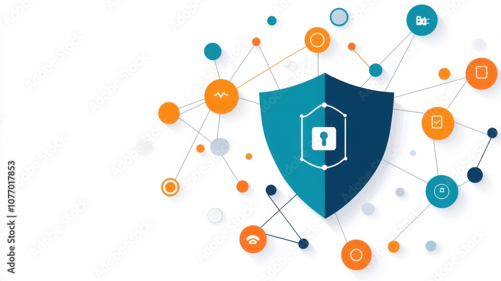 Poster cybersecurity shield with network connectivity elements