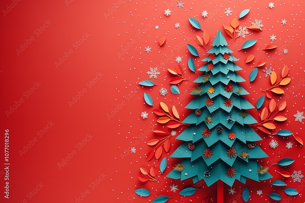 Aufkleber a detailed view of featuring a large content area for writing a colorful paper christmas tree with b