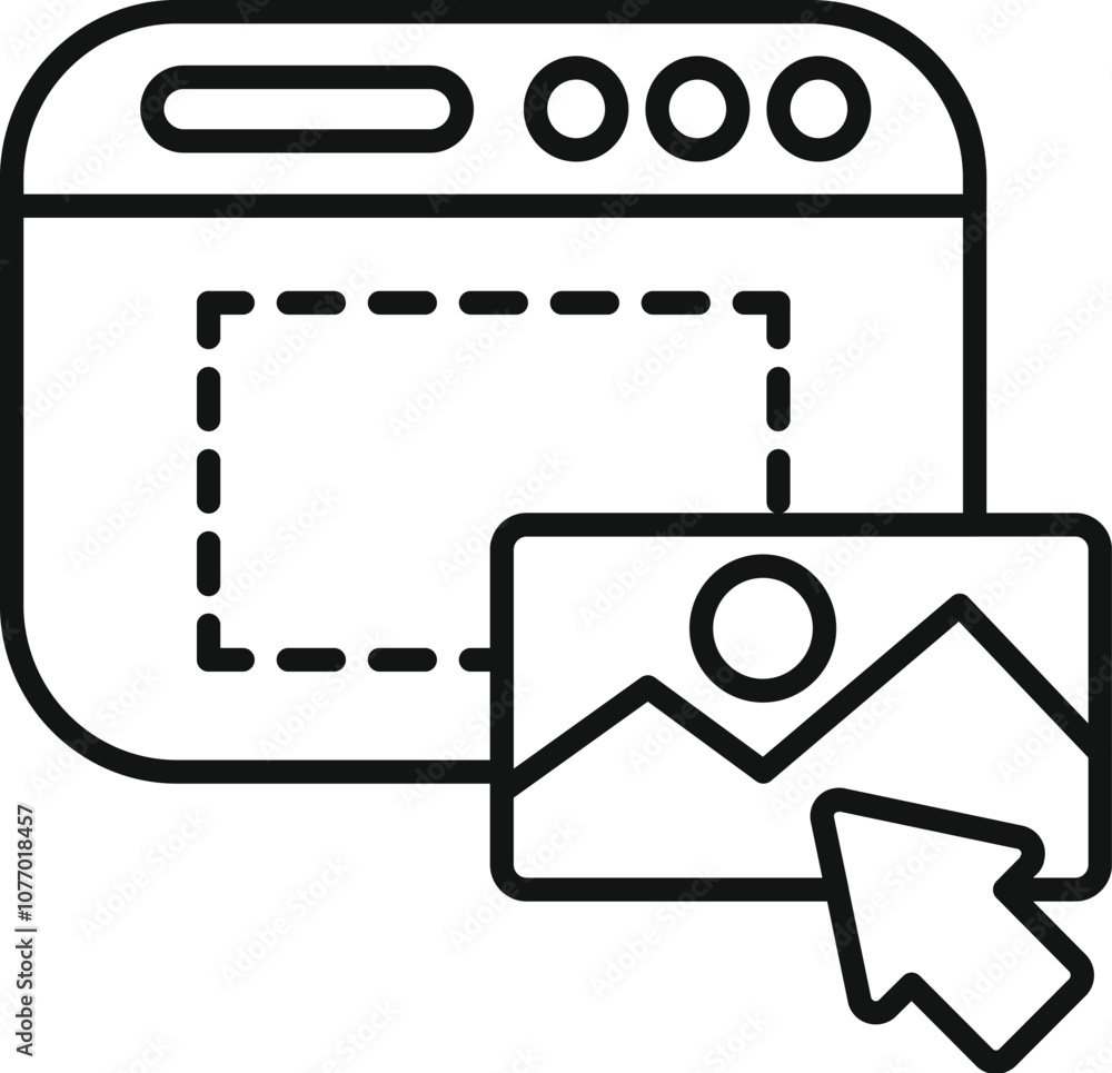 Poster cursor pointing at image file, uploading photo to website placeholder, content management system