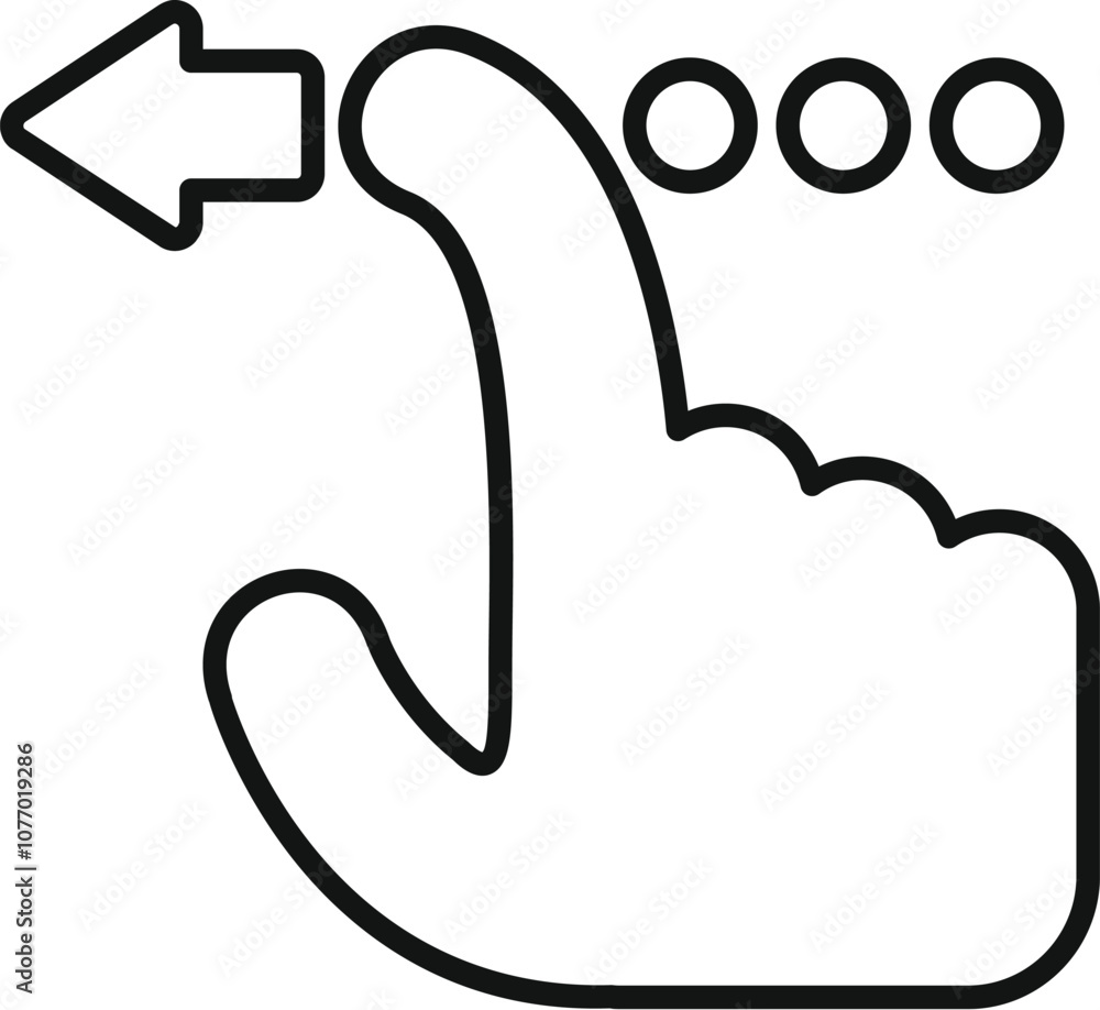 Poster hand gesture swiping left on a touchscreen device, with arrow and dots indicating the direction and 