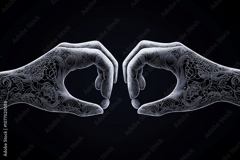 Aufkleber minimalist line art of two hands forming a heart shape, symbolizing love and connection on a clean b