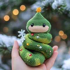 Amigurumi snake new year tree snowflakes