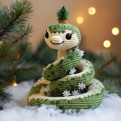 Amigurumi snake new year tree snowflakes