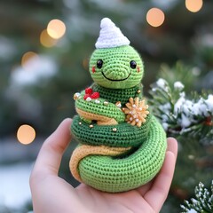 Amigurumi snake new year tree snowflakes