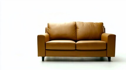 Fototapeta premium A brown leather couch sitting on top of a white floor