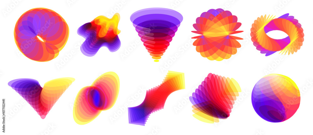 Poster overlapped abstract layered shapes. colorful glass layers with gradient blending color overlay effec