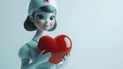 3D Glossy Nurse Heart Symbol Background Copy Space Compassion Care Dedication Nursing Icon Stationary Camera Red Heart Themes