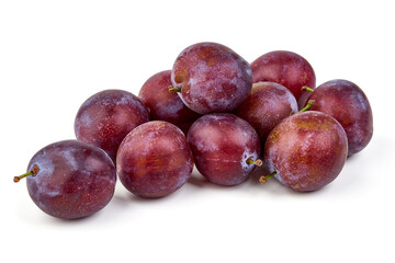 Sweet red plums, isolated on white background.