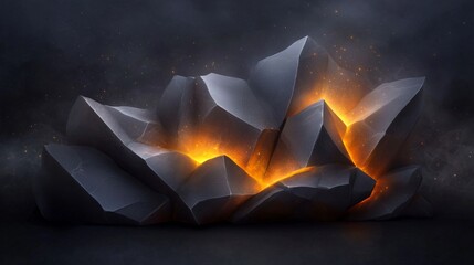 Fototapeta premium Glowing Fire Inside Abstract Rock Formation