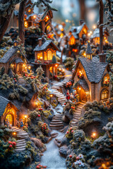 Fototapeta premium Village dans une ambiance de Noël avec des figurines en tilt-shift