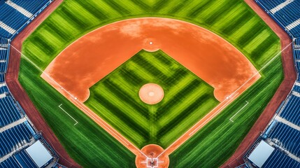 Aerial View of a Baseball Field with Green Grass and Red Dirt