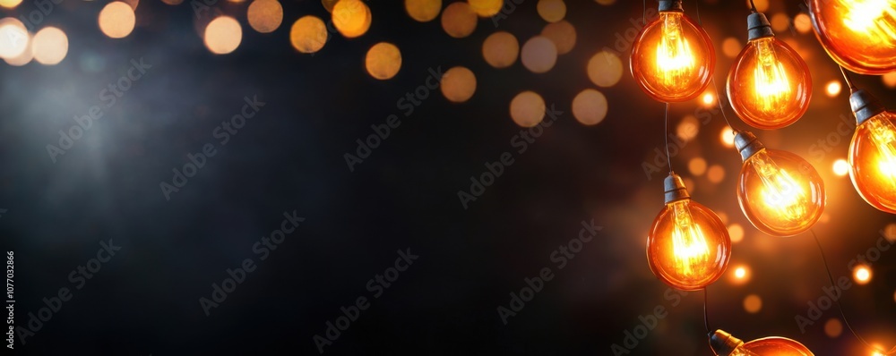 Poster a warm, glowing arrangement of bulbs against a dark backdrop, creating a cozy and inviting atmospher