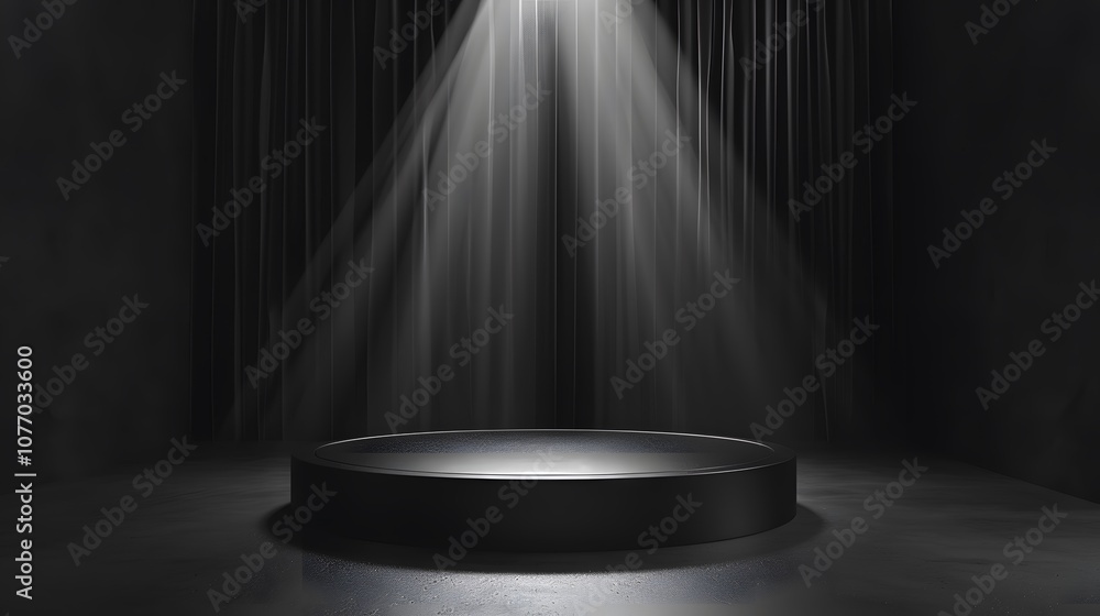 Poster empty stage with dramatic lighting in a dark theater environment creating an atmosphere for performa