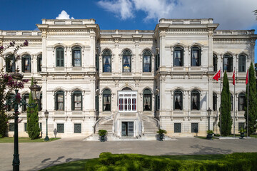 Exterior view of Yıldız Palace on a sunny day. Yildiz Palace. 9 August 2024. Istanbul, Turkey
