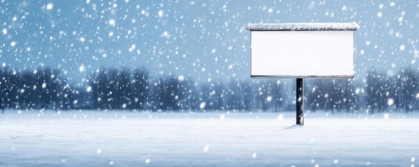 Snowcovered retail parking lot with blank billboard for ads, winter retail placeholder, hightraffic promotion