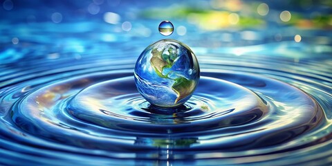 Water Drop Ripples with Earth Globe, Abstract, Nature, Environment ,water, earth