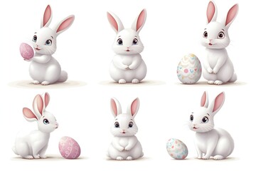 Fototapeta premium Rabbit and easter eggs frame watercolor mammal animal plant Cartoon bunny elements Cute bunny footprint trail paws ears and Funny bunnies head muzzle easter pattern rabbits and bunny free vector