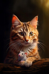 A portrait of a cat and mouse