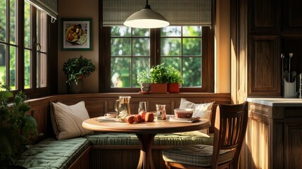 Cozy Kitchen Nook with Round Table and Natural Light