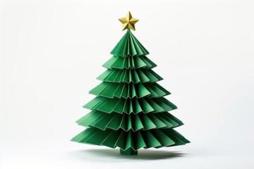 Fototapeta premium Decorated christmas tree paper origami white background.