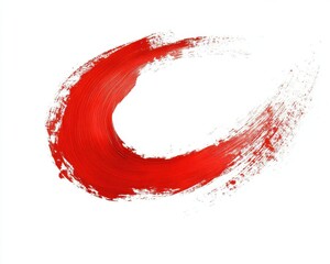 Artistic red brush stroke on white isolated background.