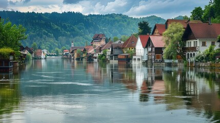 Obraz premium Flooded village
