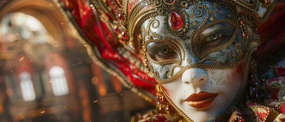 Obraz premium Festive Carnival Background with Venetian Masks and Costumes