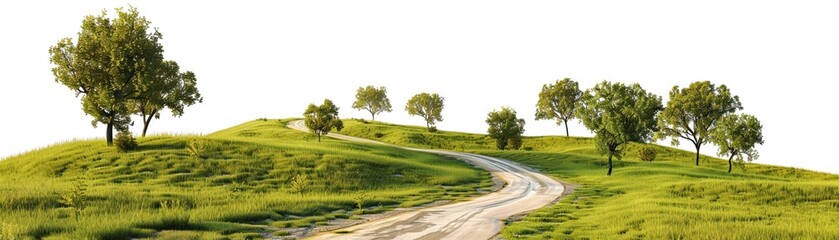 Obraz premium Peaceful countryside with a winding road green meadows