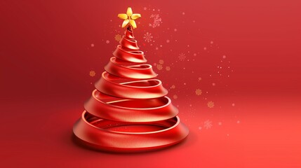 Festive red Christmas tree with a gold star on top, set against a glowing red background with snowflakes.