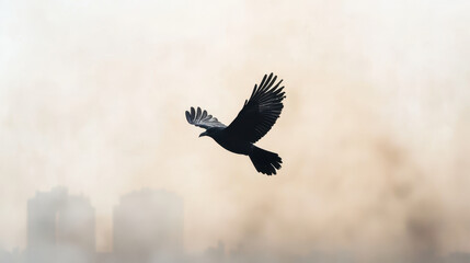 Fototapeta premium bird flying through industrial smoke, creating dramatic scene