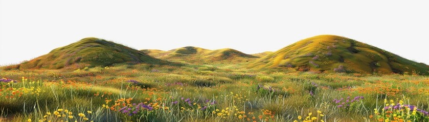 Rolling hills with wildflowers bright and colorful