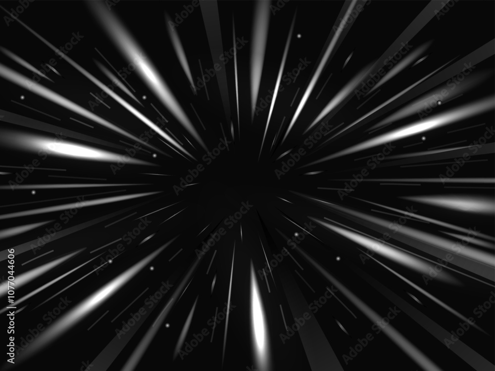 Poster star warp background. dynamic stars light streaks of fast speed motion through space, hyper jump or 