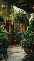 Obraz premium Lush Greenery on Outdoor Patio with Potted Plants