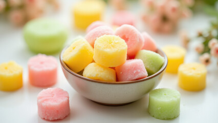 Colorful and natural candies without artificial dyes.